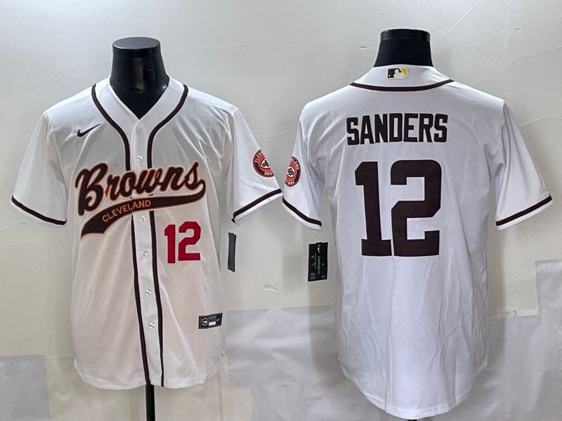 Men 2025 Cleveland Browns 12 Sanders White Joint Name Nike Limited NFL Jersey style 4